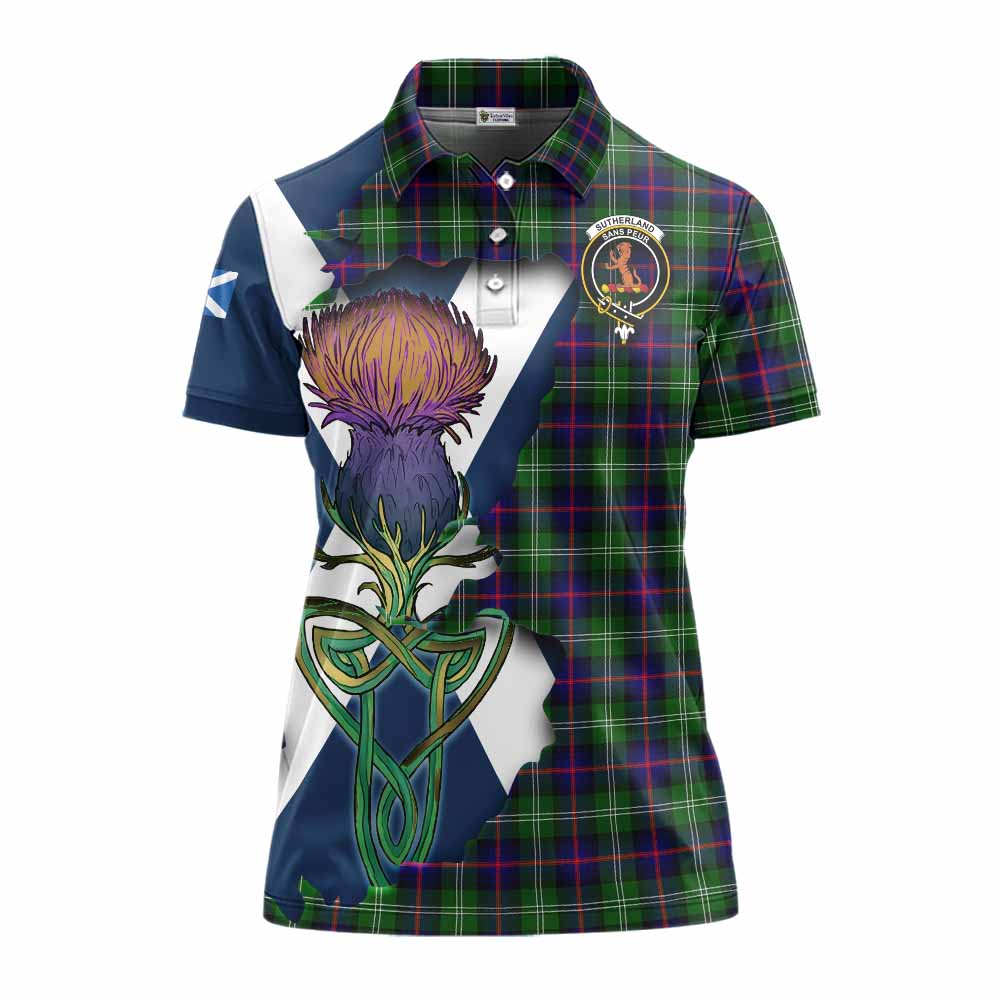 Tartan Vibes Clothing Sutherland Tartan Family Crest Women's Polo Shirt Scottish Thistle Celtic Inspired
