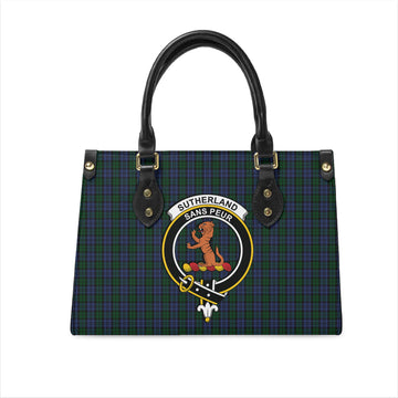 Sutherland Tartan Leather Bag with Family Crest