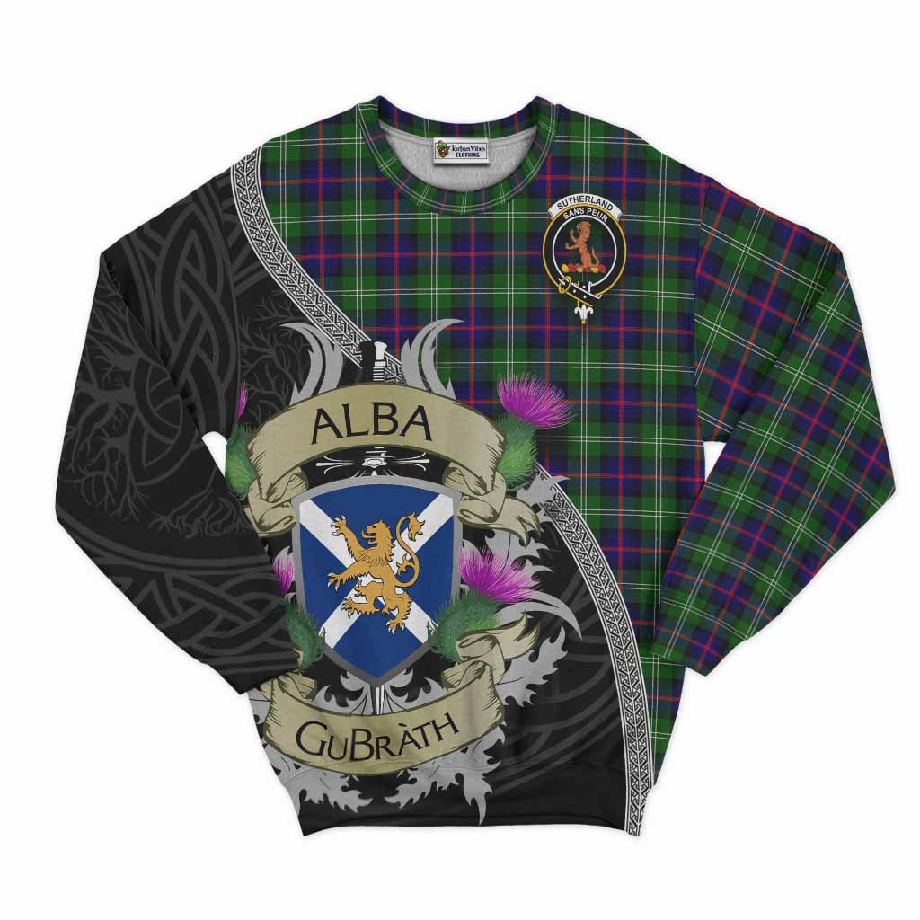 Tartan Vibes Clothing Sutherland Tartan Family Crest Sweatshirt Lion Rampant Royal Thistle Shield Celtic Inspired