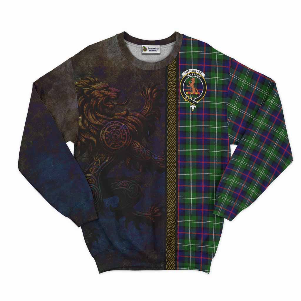 Tartan Vibes Clothing Sutherland Tartan Family Crest Sweatshirt Alba Gu Brath Be Brave Lion Ancient Style