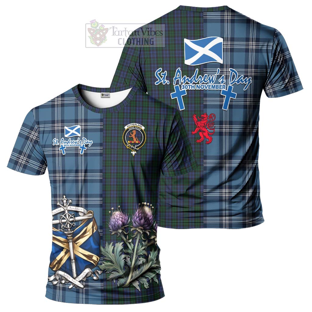 Tartan Vibes Clothing Sutherland Tartan T-Shirt Happy St. Andrew's Day Half Tartan Style