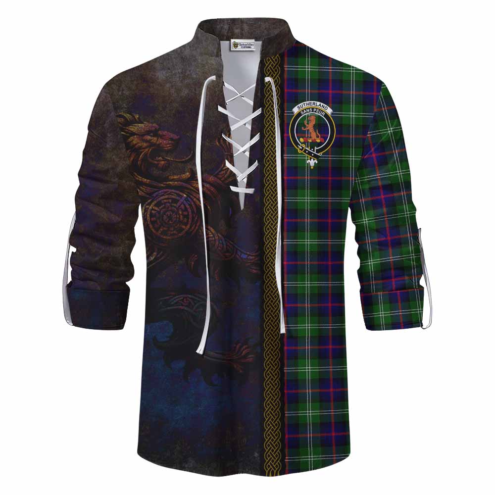 Tartan Vibes Clothing Sutherland Tartan Family Crest Ghillie Kilt Shirt Alba Gu Brath Be Brave Lion Ancient Style