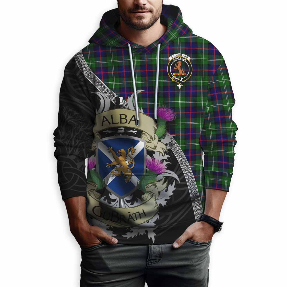Tartan Vibes Clothing Sutherland Tartan Family Crest Hoodie Lion Rampant Royal Thistle Shield Celtic Inspired