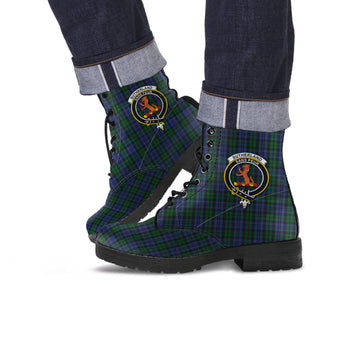 Sutherland Tartan Leather Boots with Family Crest
