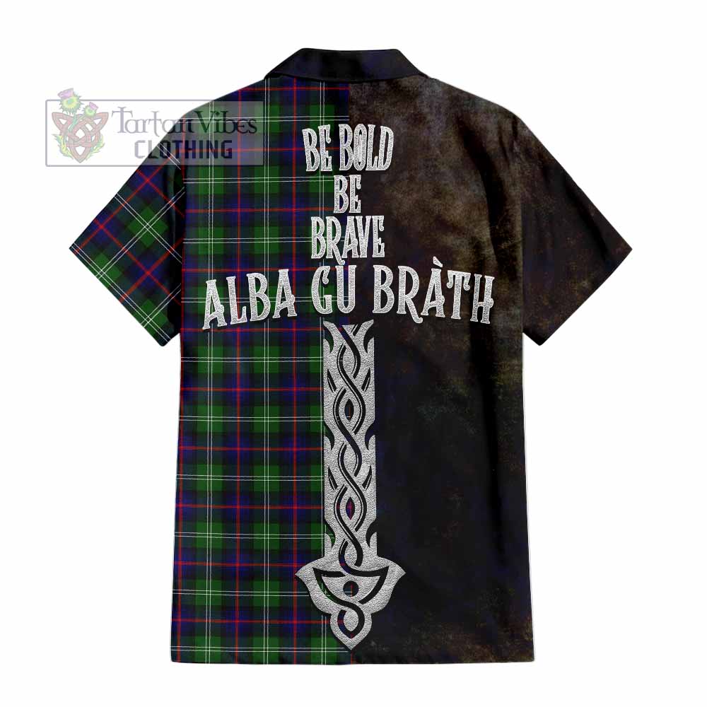 Tartan Vibes Clothing Sutherland Tartan Family Crest Short Sleeve Button Shirt Alba Gu Brath Be Brave Lion Ancient Style