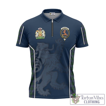 Sutherland Tartan Zipper Polo Shirt with Family Crest and Lion Rampant Vibes Sport Style