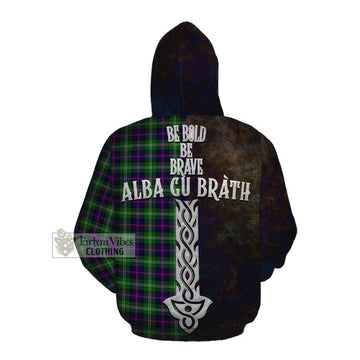 Sutherland Tartan Family Crest Cotton Hoodie Alba Gu Brath Be Brave Lion Ancient Style