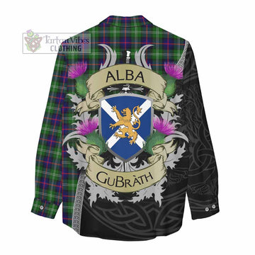 Tartan Vibes Clothing Sutherland Tartan Family Crest Women's Casual Shirt Lion Rampant Royal Thistle Shield Celtic Inspired