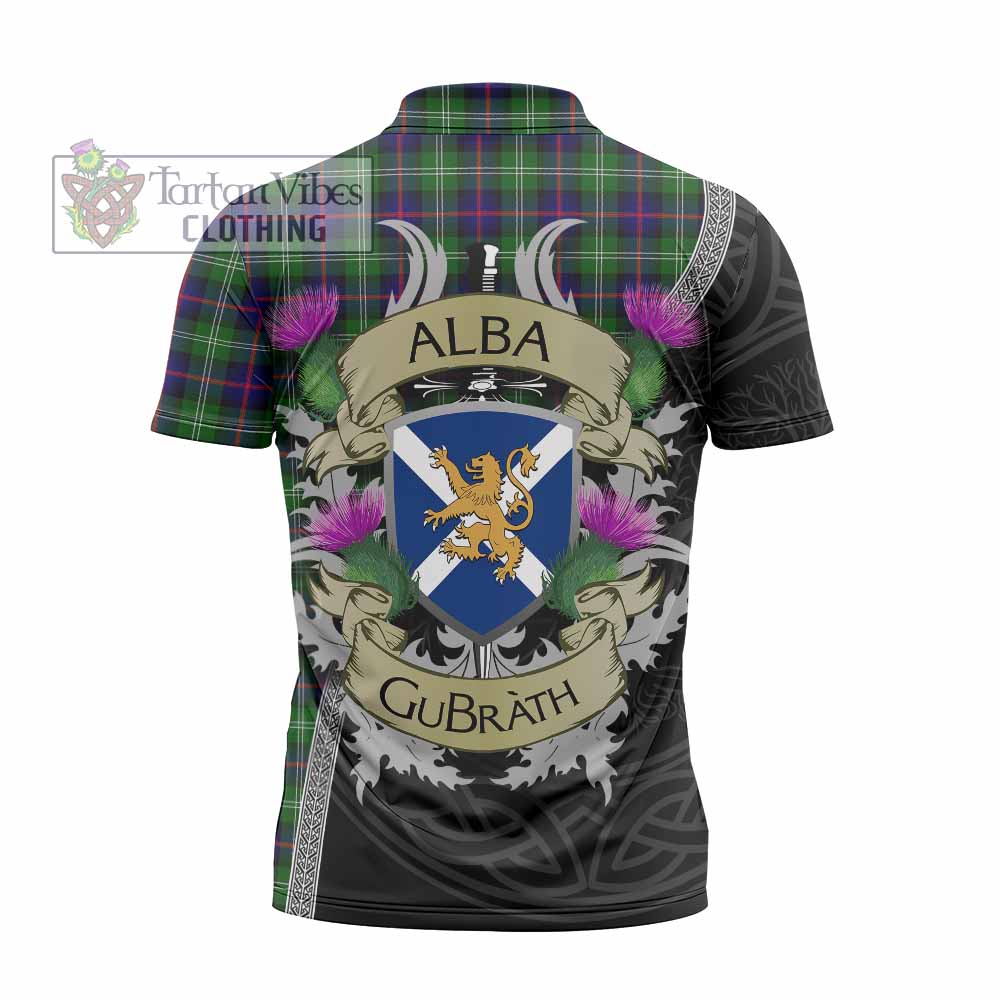 Tartan Vibes Clothing Sutherland Tartan Family Crest Zipper Polo Shirt Lion Rampant Royal Thistle Shield Celtic Inspired