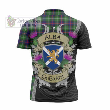 Tartan Vibes Clothing Sutherland Tartan Family Crest Zipper Polo Shirt Lion Rampant Royal Thistle Shield Celtic Inspired