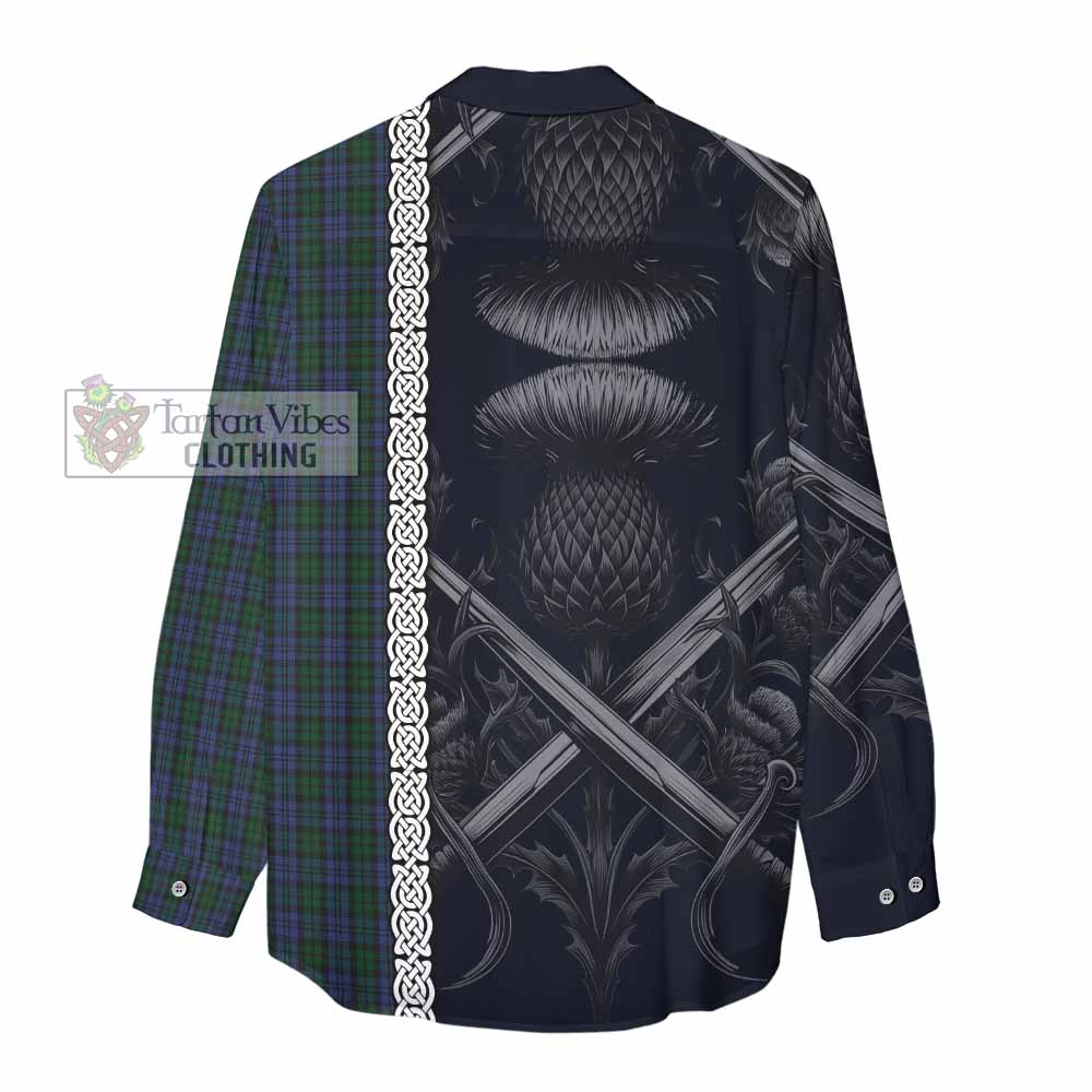 Tartan Vibes Clothing Sutherland Tartan Women's Casual Shirt with Family Crest Cross Sword Thistle Celtic Vibes