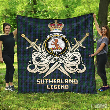 Sutherland Tartan Quilt with Clan Crest and the Golden Sword of Courageous Legacy