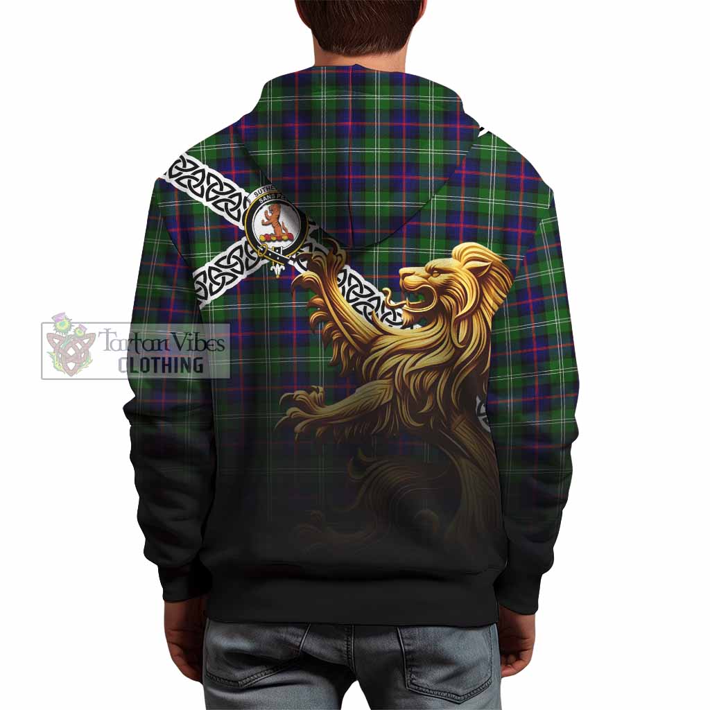 Tartan Vibes Clothing Sutherland Crest Tartan Hoodie with Golden Lion Emblem Celtic Style