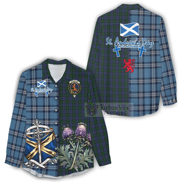 Tartan Vibes Clothing Sutherland Tartan Women's Casual Shirt Happy St. Andrew's Day Half Tartan Style