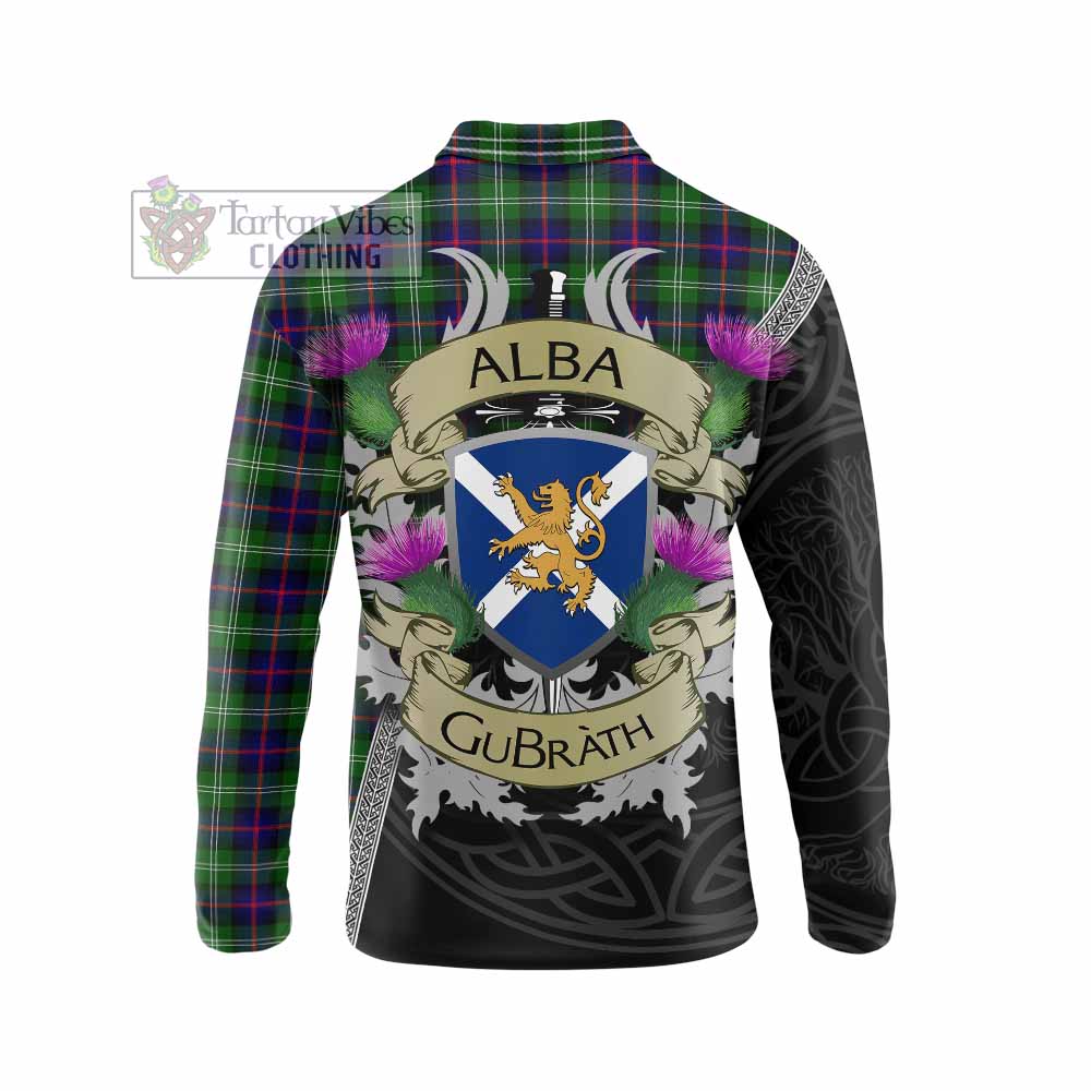 Tartan Vibes Clothing Sutherland Tartan Family Crest Long Sleeve Polo Shirt Lion Rampant Royal Thistle Shield Celtic Inspired
