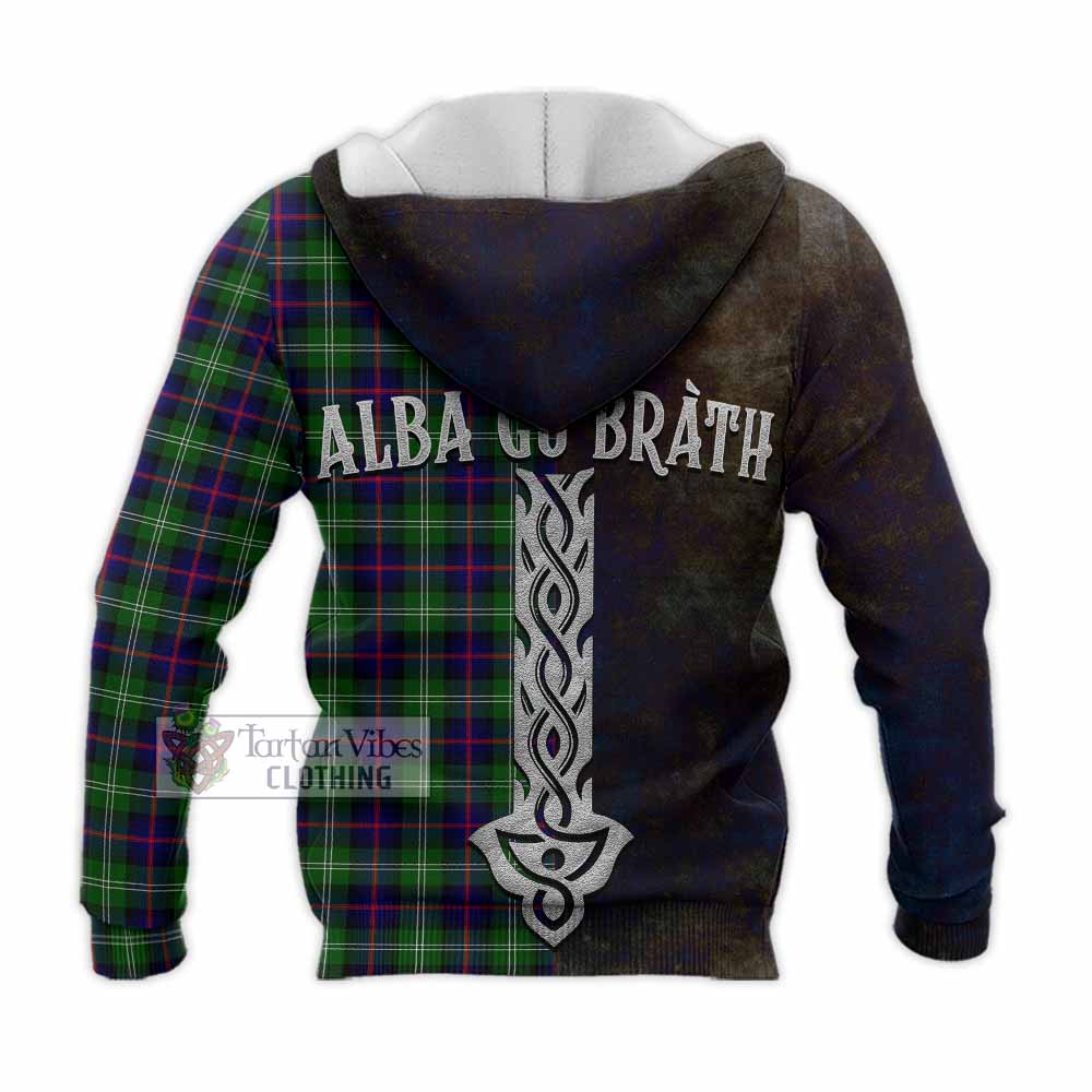 Tartan Vibes Clothing Sutherland Tartan Family Crest Knitted Hoodie Alba Gu Brath Be Brave Lion Ancient Style
