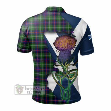 Sutherland Tartan Family Crest Polo Shirt Scottish Thistle Celtic Inspired