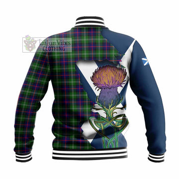 Sutherland Tartan Family Crest Baseball Jacket Scottish Thistle Celtic Inspired