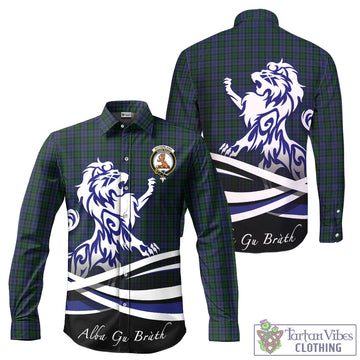 Sutherland Tartan Long Sleeve Button Up Shirt with Alba Gu Brath Regal Lion Emblem