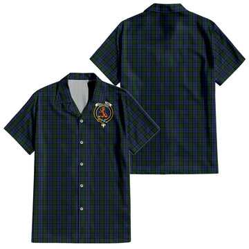Sutherland Tartan Short Sleeve Button Down Shirt with Family Crest