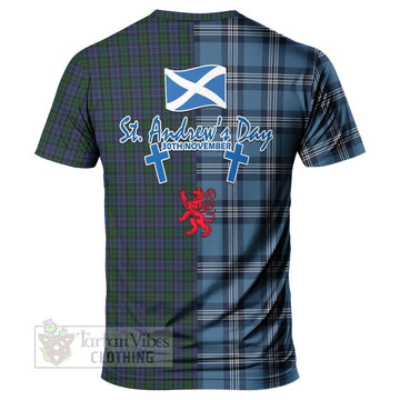 Tartan Vibes Clothing Sutherland Tartan T-Shirt Happy St. Andrew's Day Half Tartan Style