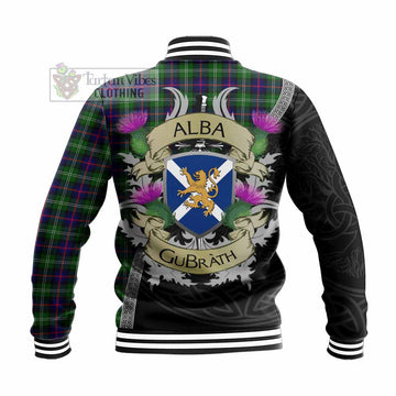 Sutherland Tartan Family Crest Baseball Jacket Lion Rampant Royal Thistle Shield Celtic Inspired