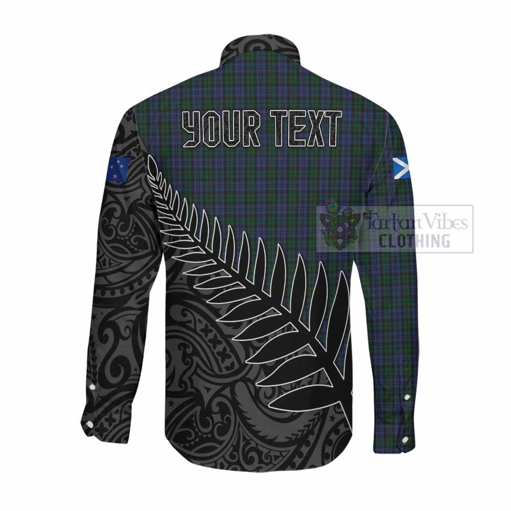 Tartan Vibes Clothing Sutherland Crest Tartan Long Sleeve Button Shirt with New Zealand Silver Fern Half Style
