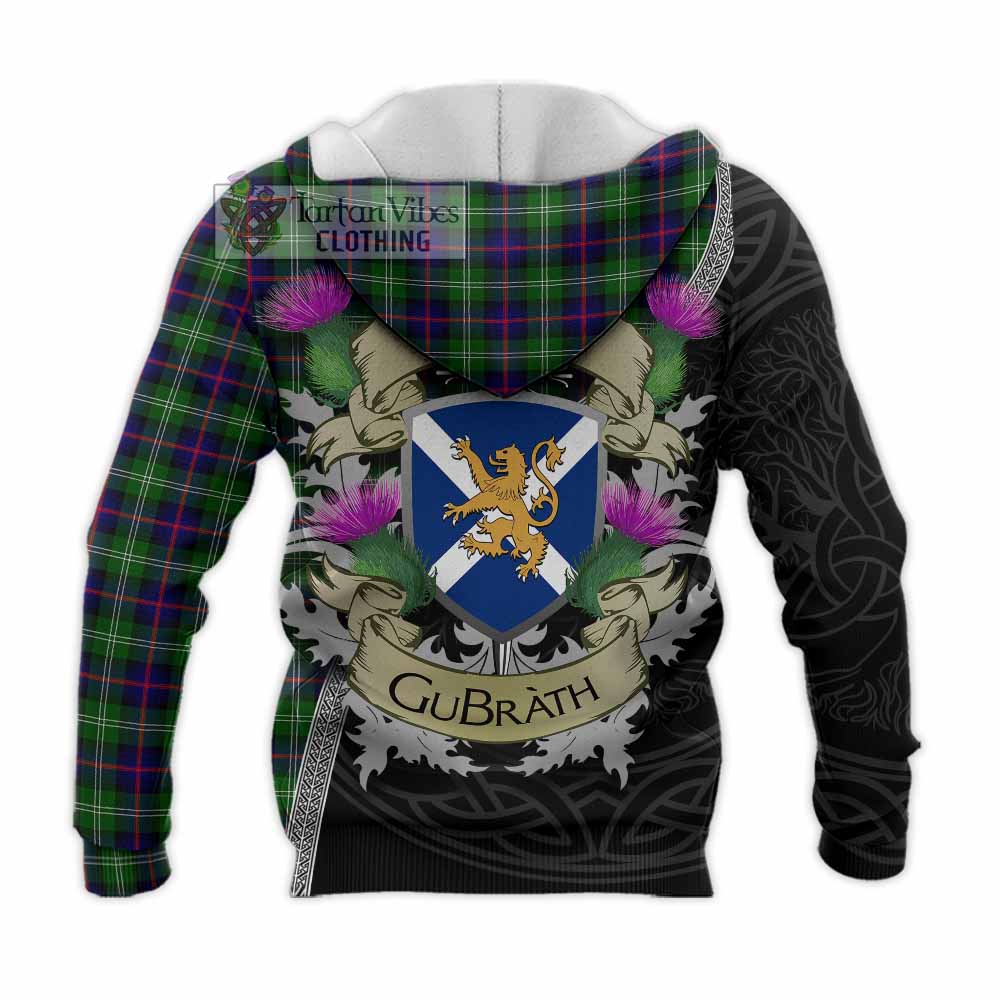 Tartan Vibes Clothing Sutherland Tartan Family Crest Knitted Hoodie Lion Rampant Royal Thistle Shield Celtic Inspired