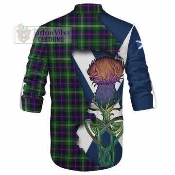 Tartan Vibes Clothing Sutherland Tartan Family Crest Ghillie Kilt Shirt Scottish Thistle Celtic Inspired