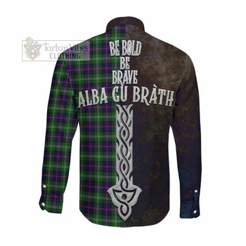 Sutherland Tartan Family Crest Long Sleeve Button Shirt Alba Gu Brath Be Brave Lion Ancient Style
