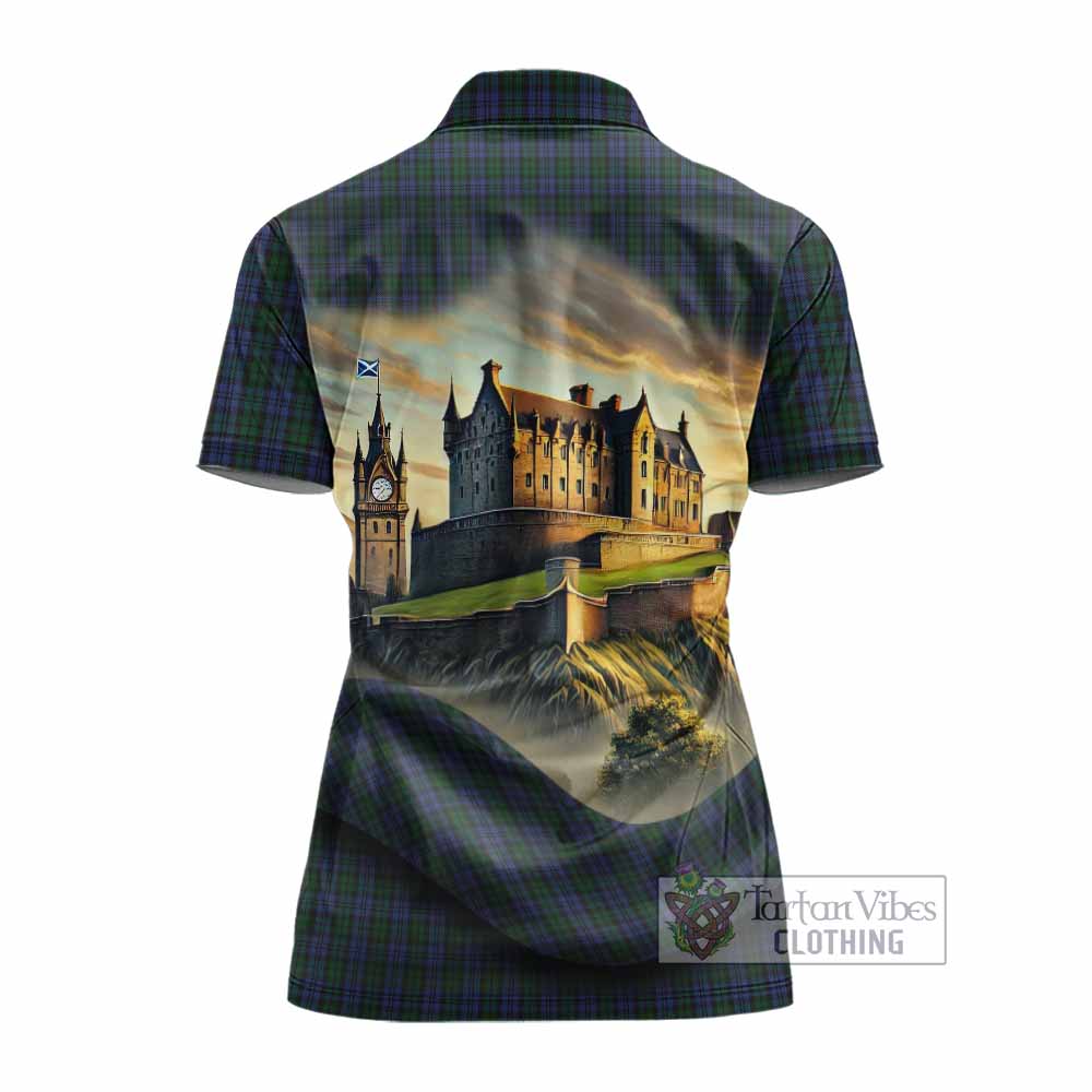 Tartan Vibes Clothing Sutherland Tartan Family Crest Women's Polo Shirt with Scottish Ancient Castle Stype