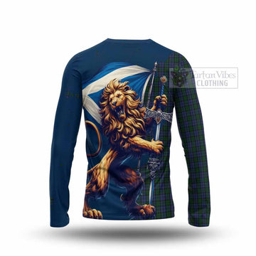 Tartan Vibes Clothing Sutherland Tartan Family Crest Long Sleeve T-Shirt with Scottish Majestic Lion