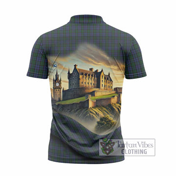 Tartan Vibes Clothing Sutherland Tartan Family Crest Zipper Polo Shirt with Scottish Ancient Castle Stype