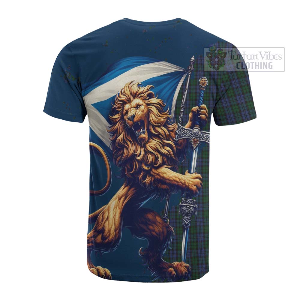 Tartan Vibes Clothing Sutherland Tartan Family Crest Cotton T-shirt with Scottish Majestic Lion