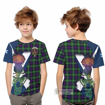 Tartan Vibes Clothing Sutherland Tartan Family Crest Kid T-Shirt Scottish Thistle Celtic Inspired