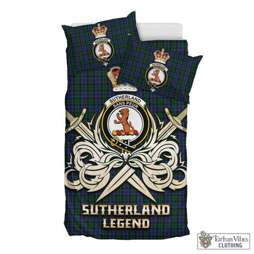 Sutherland Tartan Bedding Set with Clan Crest and the Golden Sword of Courageous Legacy