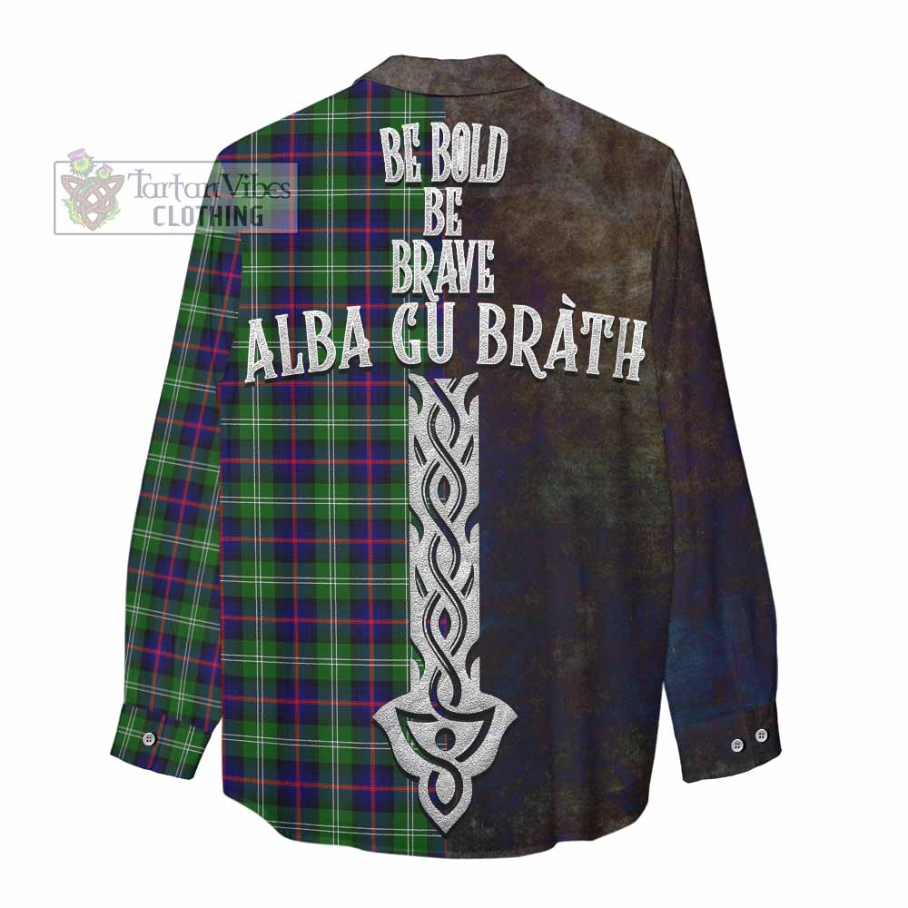 Tartan Vibes Clothing Sutherland Tartan Family Crest Women's Casual Shirt Alba Gu Brath Be Brave Lion Ancient Style