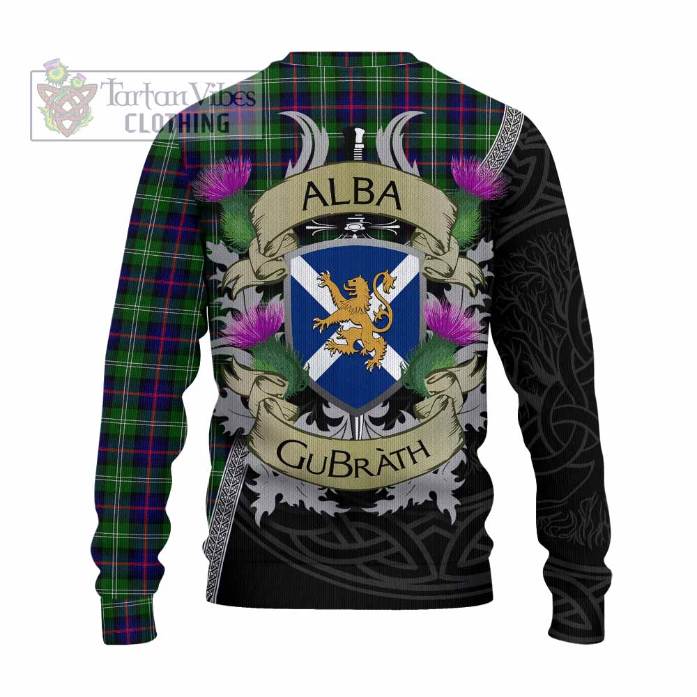 Tartan Vibes Clothing Sutherland Tartan Family Crest Knitted Sweater Lion Rampant Royal Thistle Shield Celtic Inspired