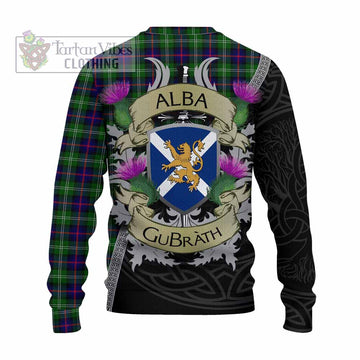 Sutherland Tartan Family Crest Knitted Sweater Lion Rampant Royal Thistle Shield Celtic Inspired