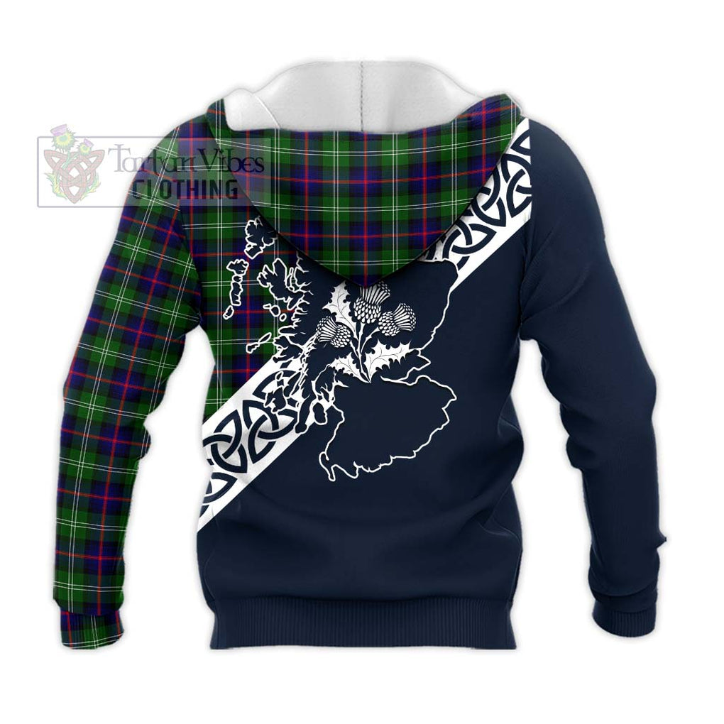 Tartan Vibes Clothing Sutherland Tartan Knitted Hoodie Featuring Thistle and Scotland Map