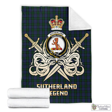 Sutherland Tartan Blanket with Clan Crest and the Golden Sword of Courageous Legacy