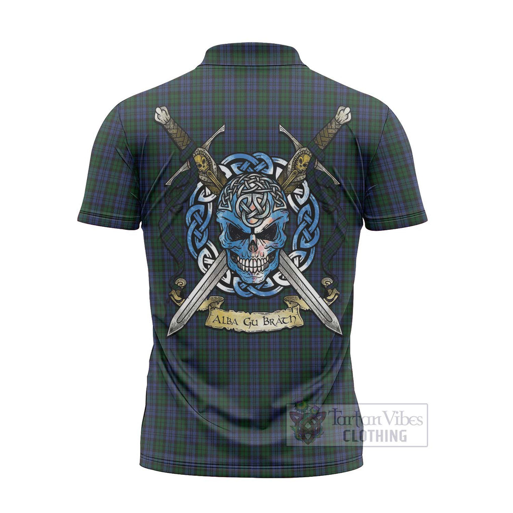 Tartan Vibes Clothing Sutherland Tartan Zipper Polo Shirt with Family Crest Celtic Skull Style