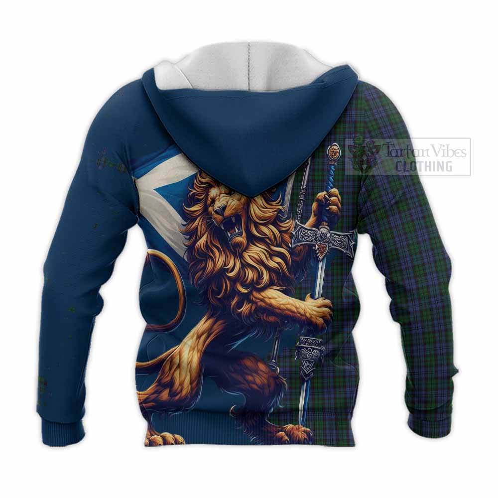 Tartan Vibes Clothing Sutherland Tartan Family Crest Knitted Hoodie with Scottish Majestic Lion