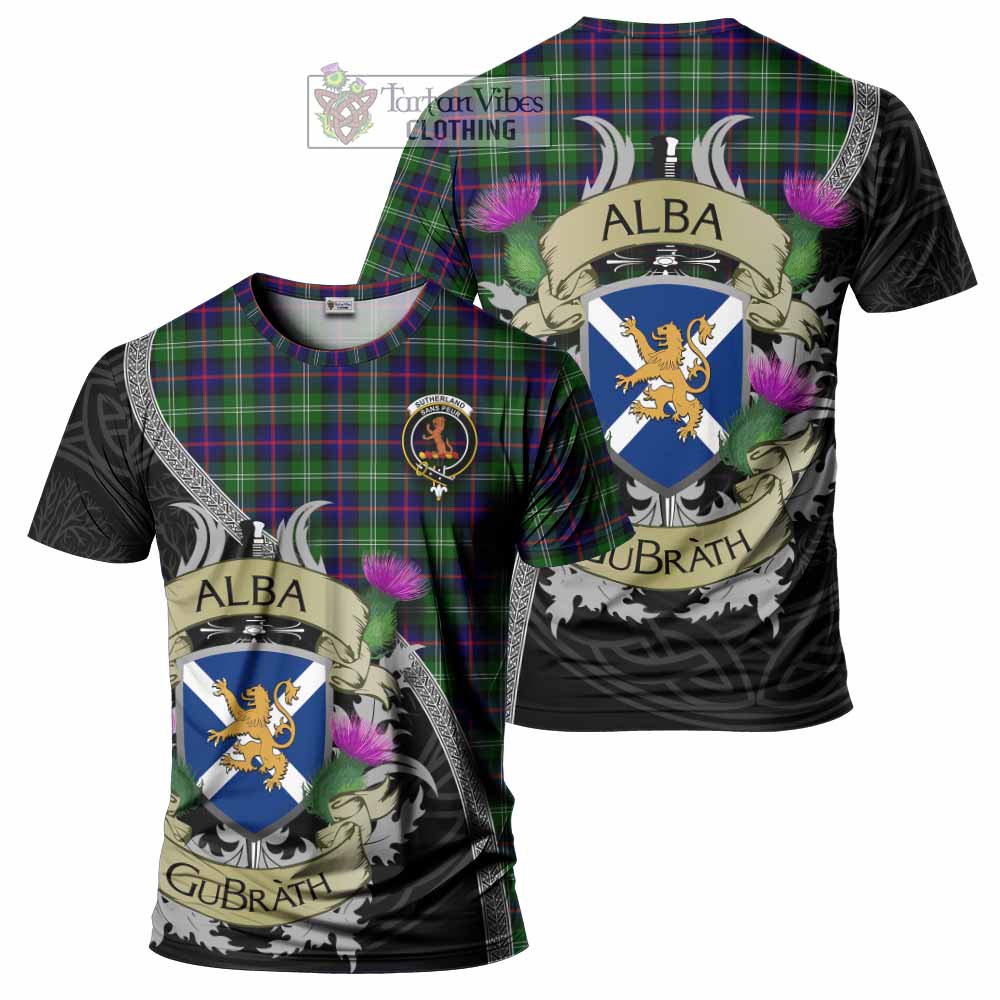Tartan Vibes Clothing Sutherland Tartan Family Crest T-Shirt Lion Rampant Royal Thistle Shield Celtic Inspired