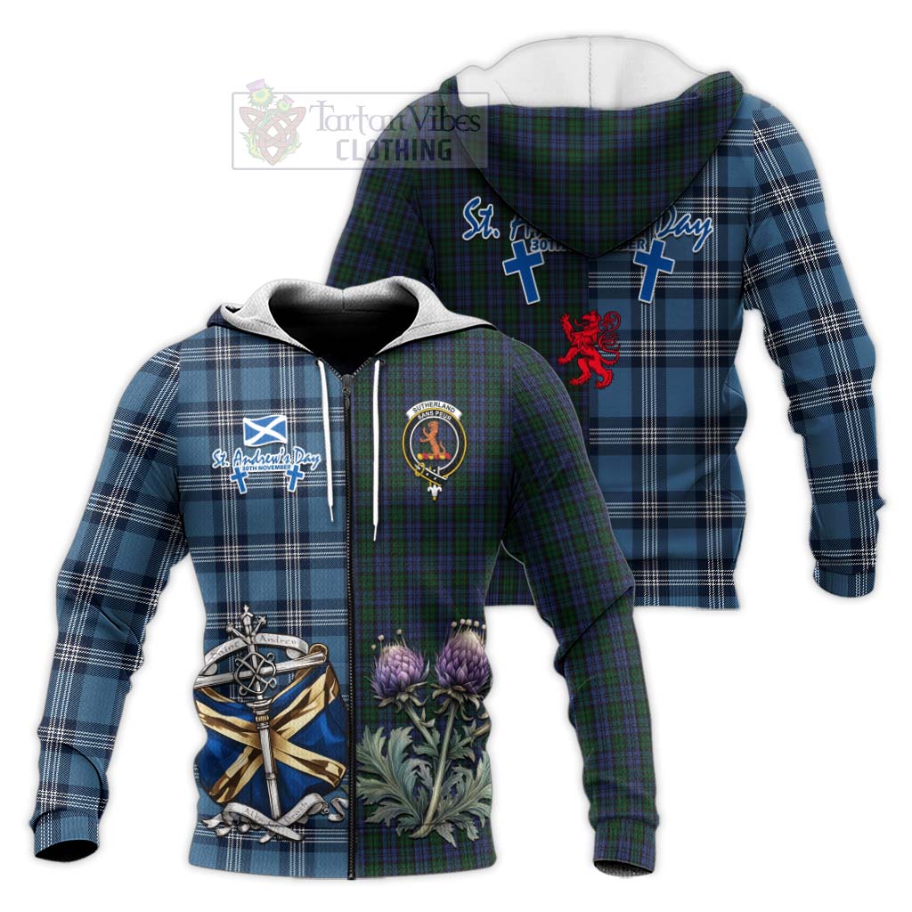 Tartan Vibes Clothing Sutherland Tartan Knitted Hoodie Happy St. Andrew's Day Half Tartan Style