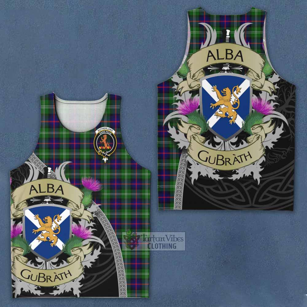 Tartan Vibes Clothing Sutherland Tartan Family Crest Men's Tank Top Lion Rampant Royal Thistle Shield Celtic Inspired