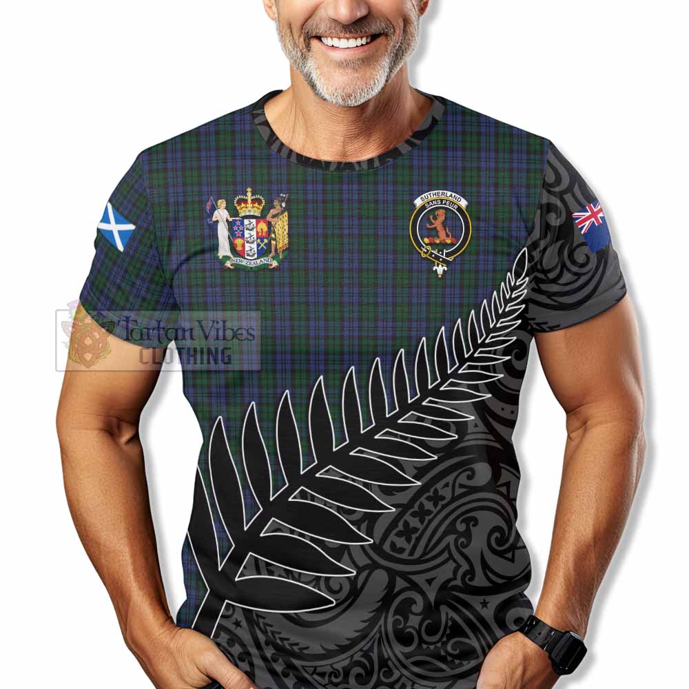 Sutherland Crest Tartan T-Shirt with New Zealand Silver Fern Half Style - Tartan Vibes Clothing