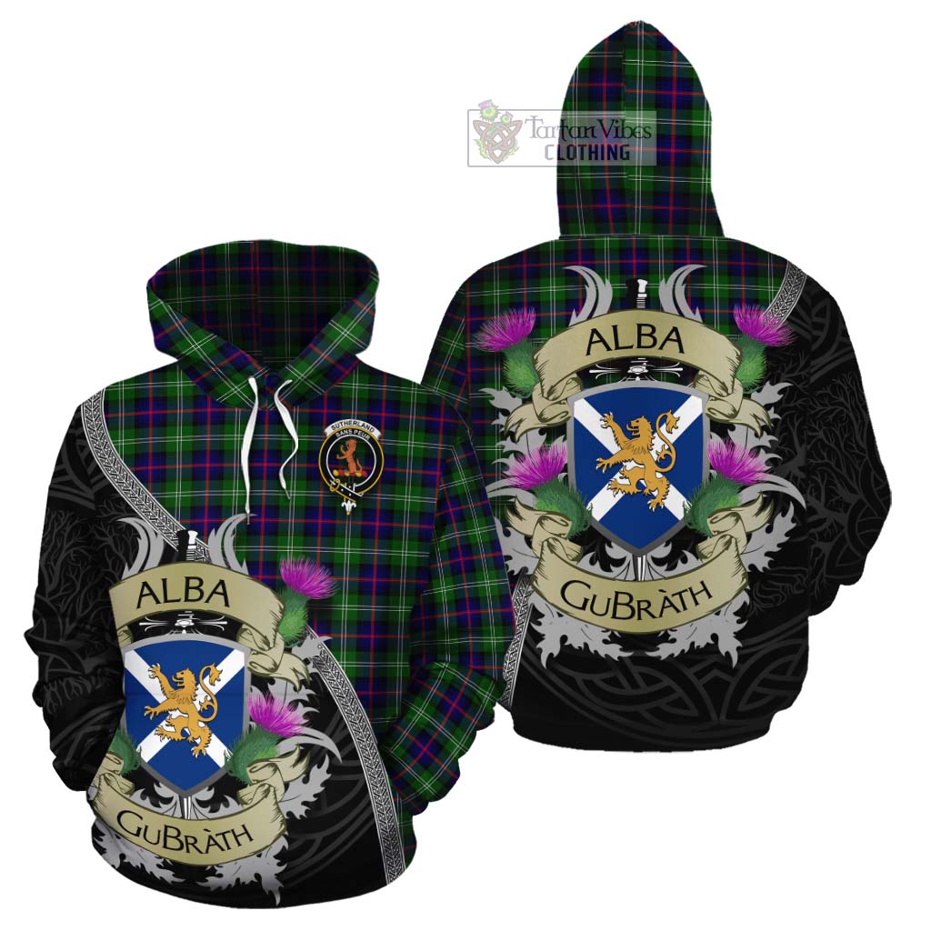 Tartan Vibes Clothing Sutherland Tartan Family Crest Cotton Hoodie Lion Rampant Royal Thistle Shield Celtic Inspired