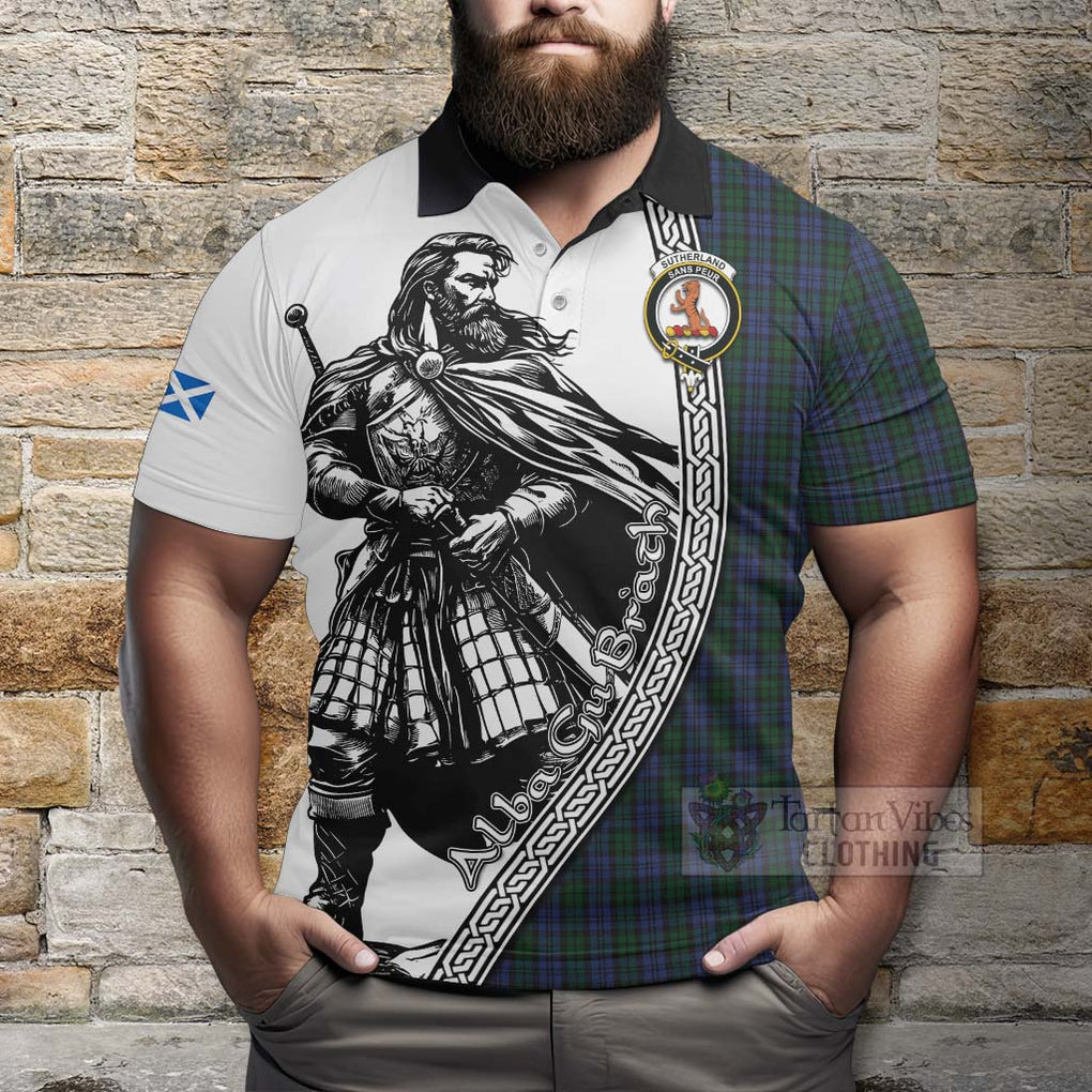 Tartan Vibes Clothing Sutherland Tartan Clan Crest Polo Shirt with Highlander Warrior Celtic Style