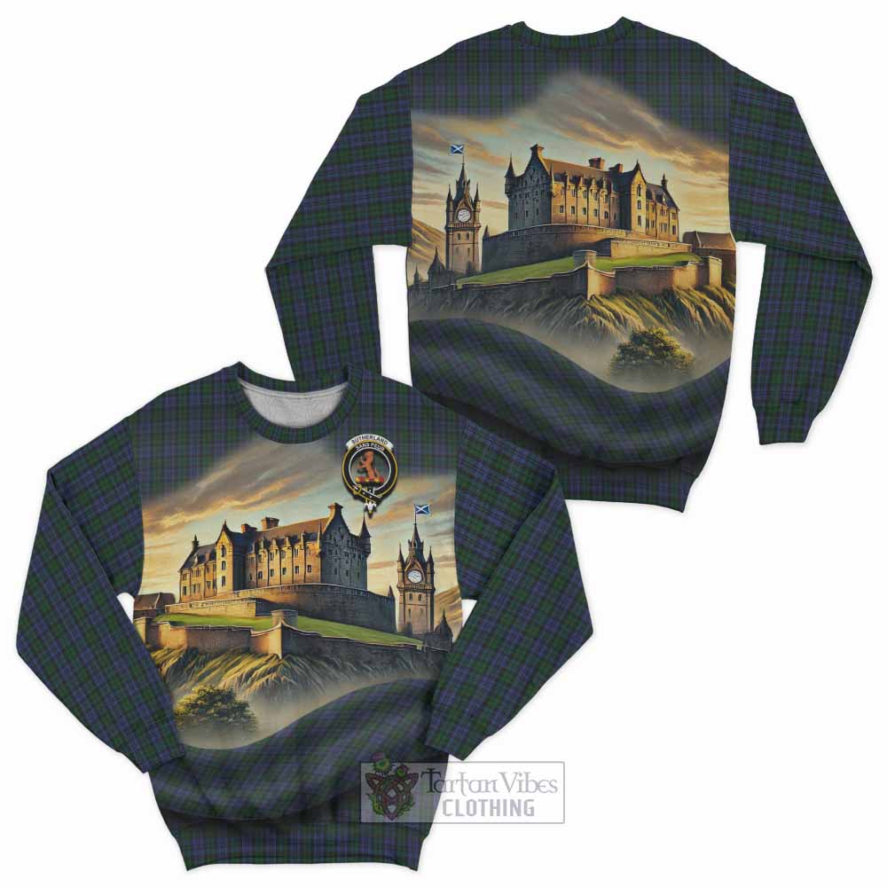 Tartan Vibes Clothing Sutherland Tartan Family Crest Sweatshirt with Scottish Ancient Castle Style